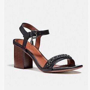 Coach Chain Mid Leather Chunky Heel Black